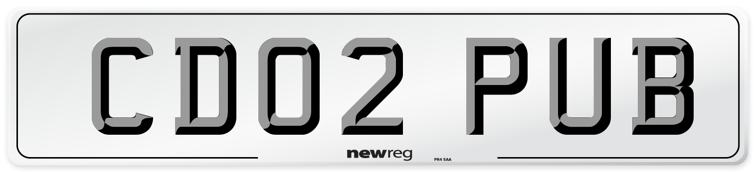 CD02 PUB Number Plate from New Reg